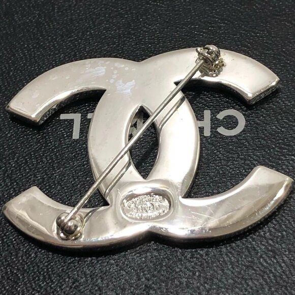 CHANEL CC Logo Vintage Brooch Silver Tone Pin 98P Auth w/Box #2678 - Picture 6 of 10